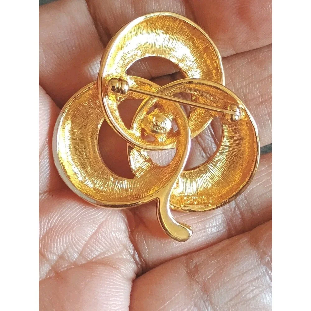 Joan Rivers Shamrock Orange Green Blue Enamel Rhinestone Gold Tone Brooch